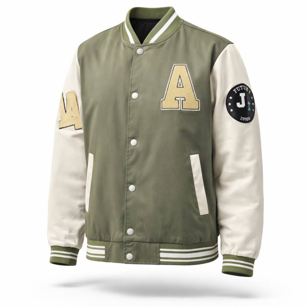 Men's Green and White Varsity Jacket